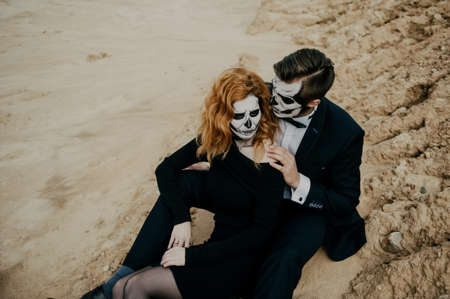 Scary Creepy Halloween makeup on the face of Two female witchesの写真素材