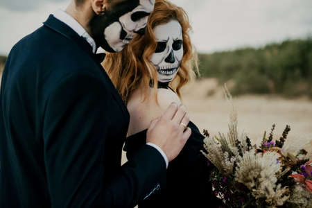 Scary Creepy Halloween makeup on the face of Two female witchesの写真素材