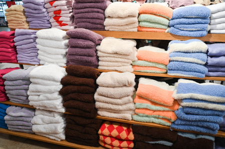 A set of colored clothes in the store on saleの写真素材