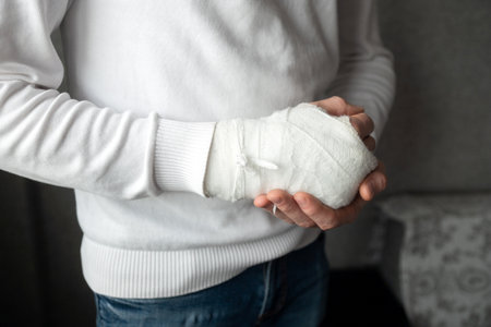 The broken hand of a man in a castの写真素材