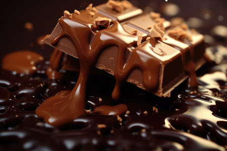 Close-up of a milk chocolate bar. melted chocolateの素材