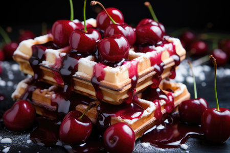 Viennese waffles with cherries and jamの素材