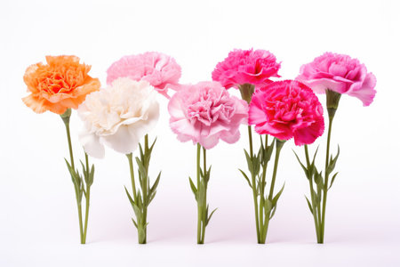 Pink carnation flowers isolated on a white backgroundの素材