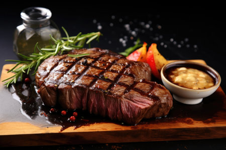 Grilled tenderloin steak with rosemary and sauceの素材