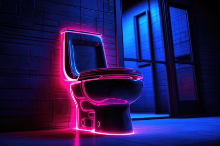 Toilet bowl with bright neon lightingの素材