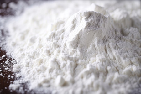Close-up of flour powder, light direction, white powderの素材