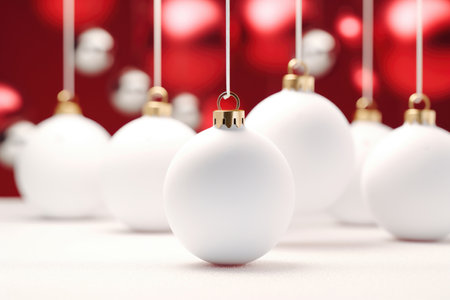 White Christmas ball on a red background, a place for textの素材