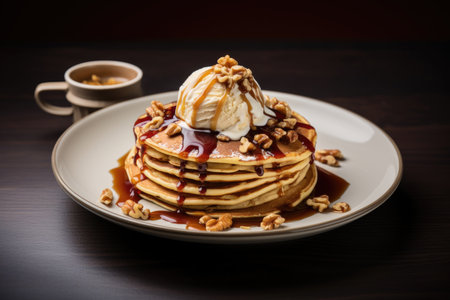 Pancakes with ice cream, honey and nutsの素材