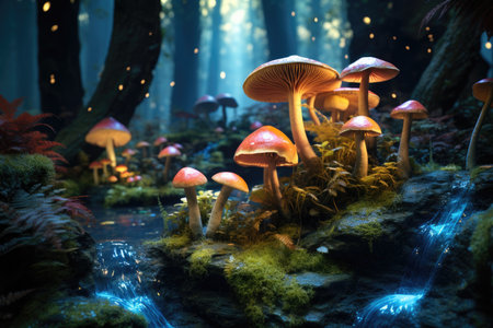 Magic mushrooms in the forest. Fairylandの素材