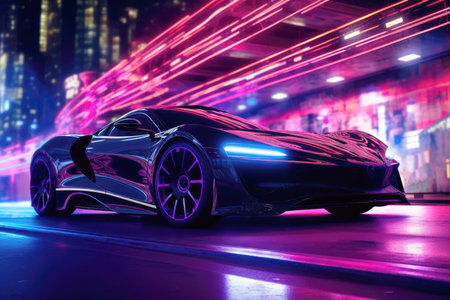 Modern sports racing car with neon lightsの素材