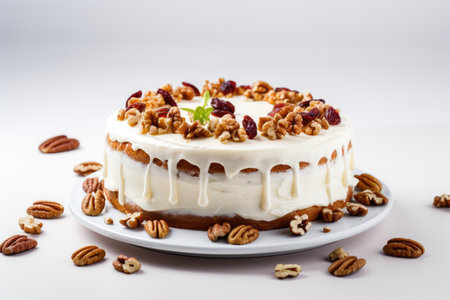 Layered vanilla cake with nuts and icingの素材