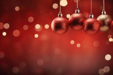 Christmas balls on a red background. Copy space, space for textの素材