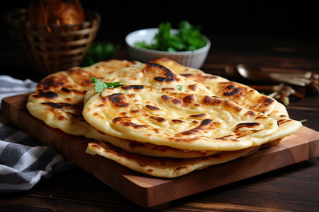 Baking of Arabs India - Pakistan Naan Roti Parata, flatbread in the form of pita breadの素材