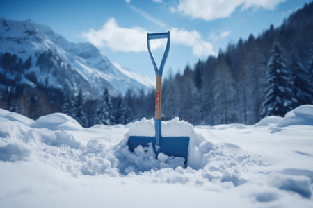 Shovel for snow removal in a snowdriftの素材