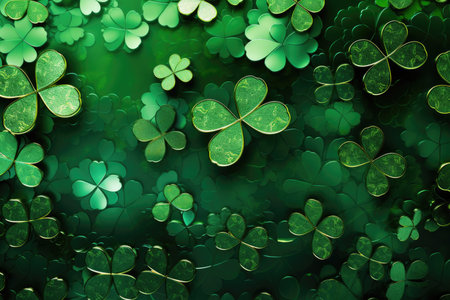 Shamrocks on a green metal background celebrate St. Patrick's Dayの素材