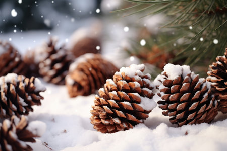 Background image of cones under the snowの素材
