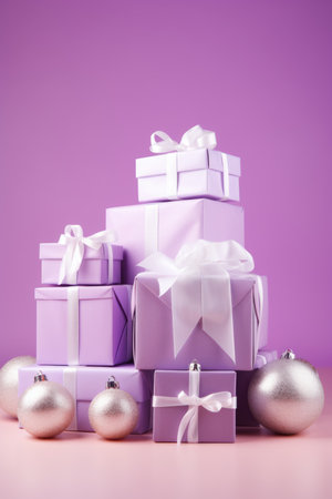 Purple Christmas Gift Boxes with Christmas Tree Toysの素材