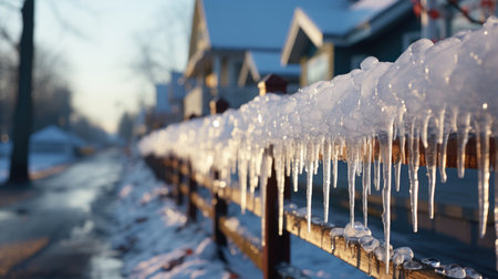 Icicles hanging from the roof in winter, thawの素材