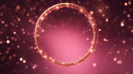 Banner with a round shiny text frame on a pink backgroundの素材