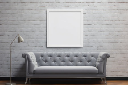 Mock-up frame for a poster on the background of a modern interior with a sofaの素材