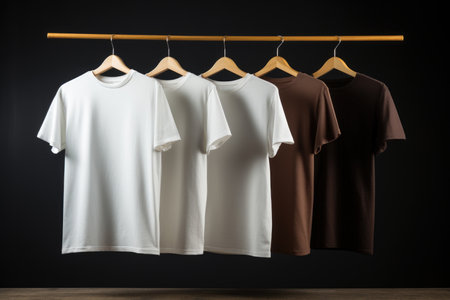 Layout of white and brown T-shirts on a hanger, copy spaceの素材