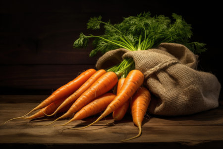 A bunch of fresh carrots is lying on the burlapの素材