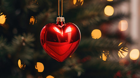 Christmas tree toy in the form of a heart, a place for textの素材