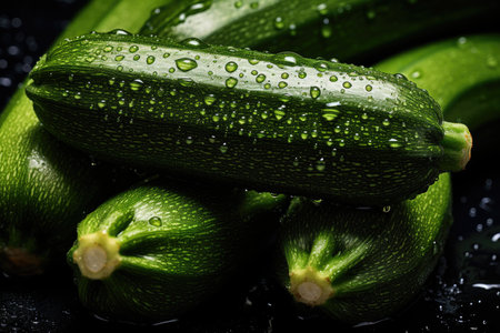 Juicy green zucchini close-up, harvestingの素材