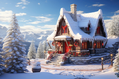 Fabulous Santa Claus house in the forest in winterの素材
