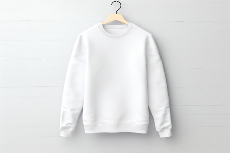 White sweatshirt hanging on a hanger, copy spaceの素材