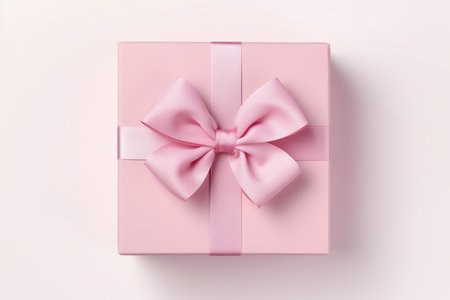 Square Pink Gift Box with bow isolated on White backgroundの素材