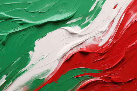 Banner with abstract art, mixed red with green and white oil paint, flag of Belarusの素材
