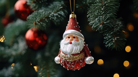 Christmas tree toy in the form of a gnome in a red hat, a place for textの素材