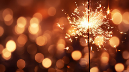The sparkler burns brightly with brilliant sparks and bokeh on a festive background, Christmas holidaysの素材