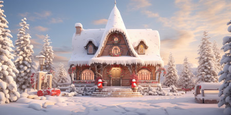 Fabulous Santa Claus house in the forest in winterの素材