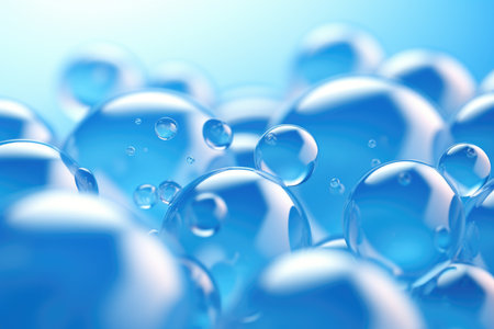 3D background of smooth blue liquid bubblesの素材
