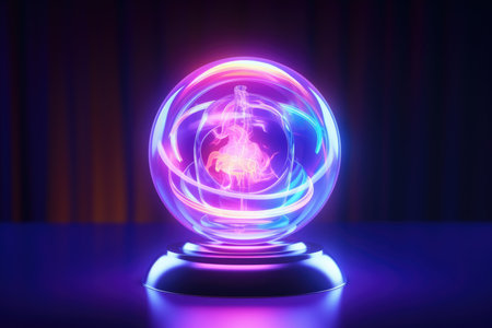 Glass ball with electric neon current discharges insideの素材