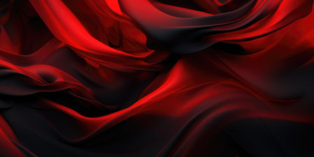 Banner with flying red and black silk fabric with pleats, background image with smooth linesの素材