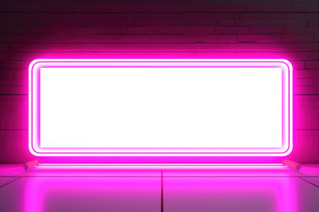Layout of a white billboard with pink neon lightingの素材