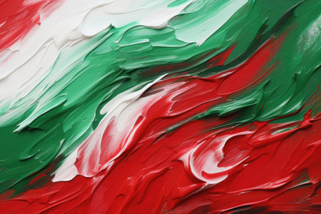 Banner with abstract art, mixed red with green and white oil paint, flag of Belarusの素材