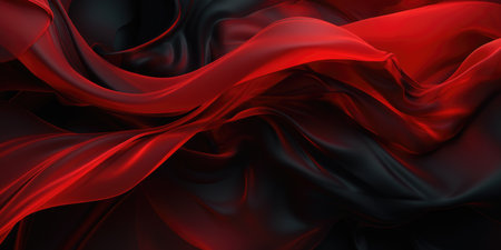 Banner with flying red and black silk fabric with pleats, background image with smooth linesの素材