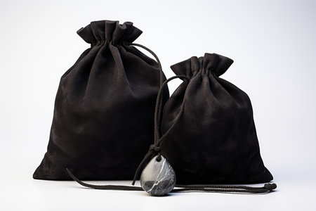 Mock-up bags made of black fabric for jewelry and costume jewelry isolated on a white backgroundの素材
