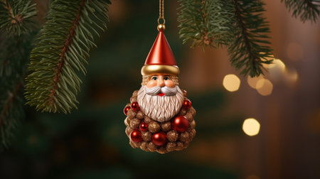 Christmas tree toy in the form of a gnome in a red hat, a place for textの素材