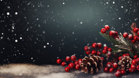 Banner with a black background with a Christmas tree and cones, a place for textの素材