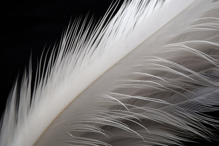 White ostrich feathers on a black background close-upの素材