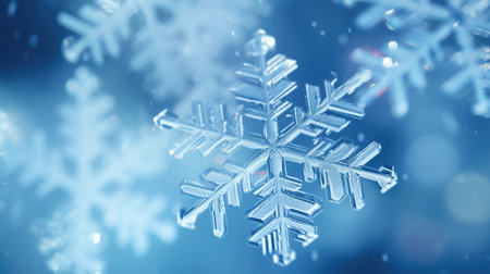 Banner with microscopic image of snowflakesの素材