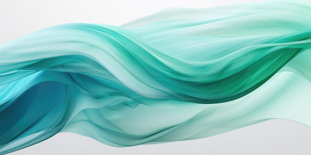 Flowing abstract blue transparent silk on a white background , banner background imageの素材