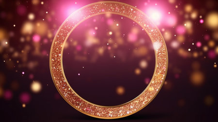 Banner with a round shiny text frame on a pink backgroundの素材