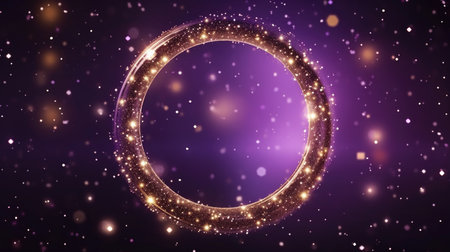 Banner with a round shiny text frame on a purple backgroundの素材
