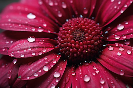 Red flower with dew drops on petals close-up, background imageの素材